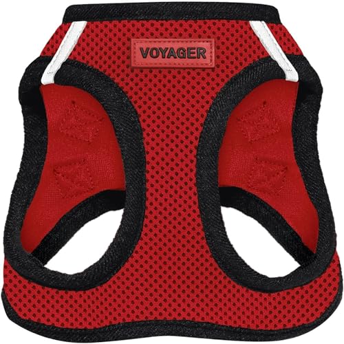 Image of All Weather Voyager Step-in Mesh Harness for Dogs / Cats by Best Pet Supplies - Breathable Material - Double Security Metal D-Rings + Strong velcro Fastener- Best Pet Essentials- Unique Dog Owner Gifts (Red Base, Medium)