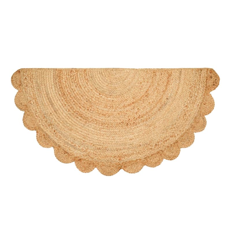 SARVAA Handmade Scalloped Half Moon Jute Area Rug 100 x 200 cm | Large Natural Fibre Boho Farmhouse Rug for Bedroom & Living Room