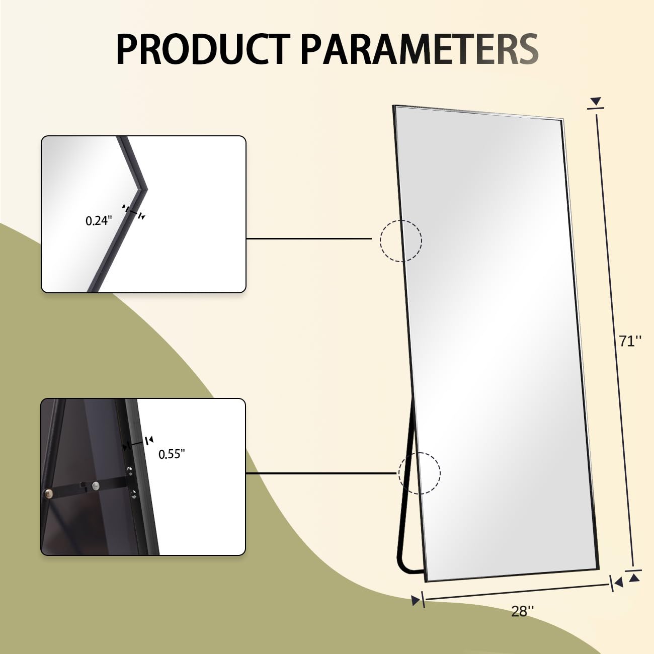 NEUWEABY Specchio a figura intera, 180 x 80 cm specchio ad arco da terra con supporto da