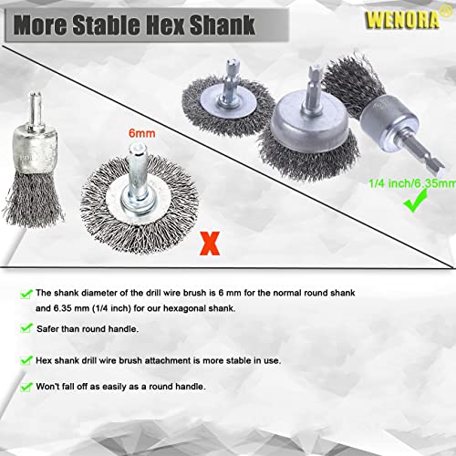 Wenora 21 Pcs Wire Brush For Drill Set, Wire Cup Brush For Drill, Wire Wheel For Drill 1/4 Inch Hex Shank, Coarse Carbon Steel Crimped Wire Wheel,Wire Brush Drill Attachment For Cleaning Rust #TOP3