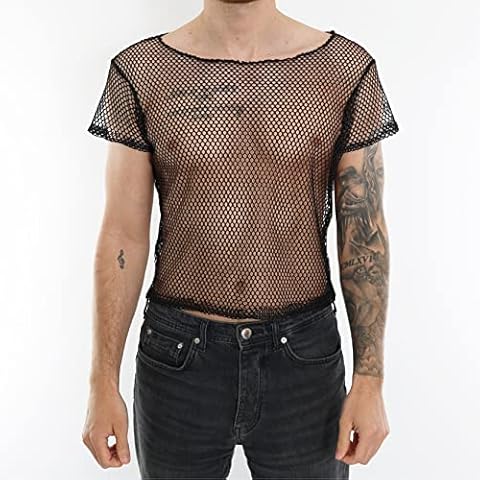 LOVETRENDS Black Mesh Fishnet Top for Men Cover