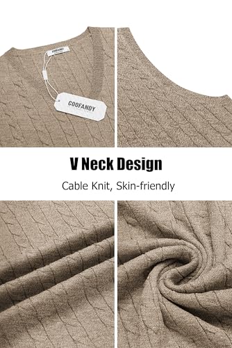 Image of COOFANDY Men's Sweater Vest Cable Knitted V Neck Slim Fit Sleeveless Pullover Sweater