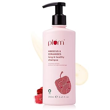 Plum Hibiscus & Ceramides Long & Healthy Shampoo | Hydrates & Conditions Hair, Prevents Split Ends |Contains Hibiscus Extracts, Ceramides |100% Vegan | 250ml - image, photos