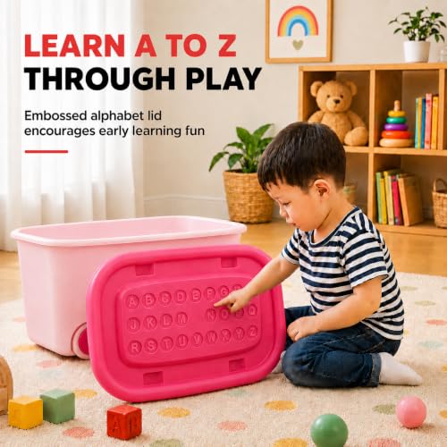 Image of Ash & Roh Multi color Storage Bins with Locking Lids | Collapsible Storage Box with Handle | Organizer Stackable Toy Storage Bins with Wheels | 25 lit Containers Organizing Storage Box. (Pack of 2.)