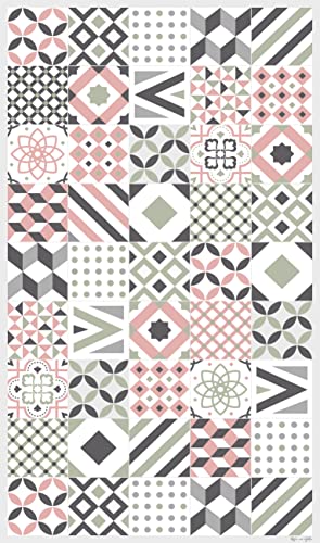 DobleUve Estudio Alfombra Vinílica Hidráulica 18 | Color Rosa | 47x80 cm | Alfombra Cocina Lavable Antideslizante |...