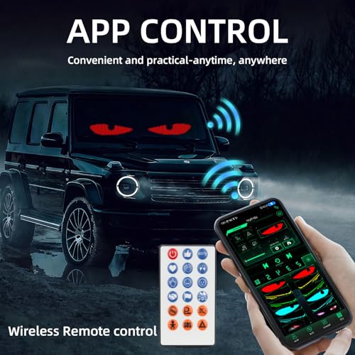 Image of 2PCs Devil Eyes Lights for Cars,Ultra-Thin Flexible LED Display Screen Panel Suitable for Car Back Window,Dynamic Personalized Big Eye Lights for Truck Windshield with Remote,APP and Voice Control