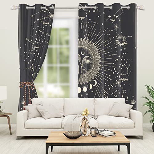 SDOTPMT Gothic Tarot Astrology Window Curtain Sun Moon Stars Galaxy Window Drapes Black Window Treatment for Living Room Bedroom Decor Blackout Curtains 107x215cm - Image 4