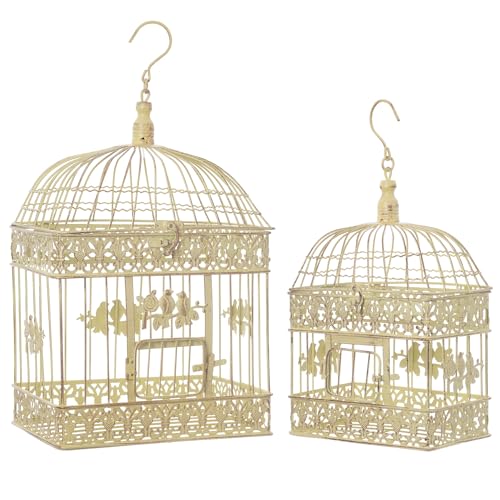 Cage à oiseaux décorative style colonial antique shabby rétro, style maison de campagne VK4RH-CR, Métal, Altgrün-gelbstich, Set M und L