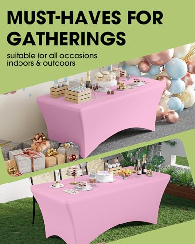 Image of Pureegg Spandex Tablecloth 6ft - 2 Pack, Fitted and Tight Cloth for Rectangle Table, Wrinkle-Free and Stretch Table Cover for Party, Wedding, Banquet and Birthday, Pink
