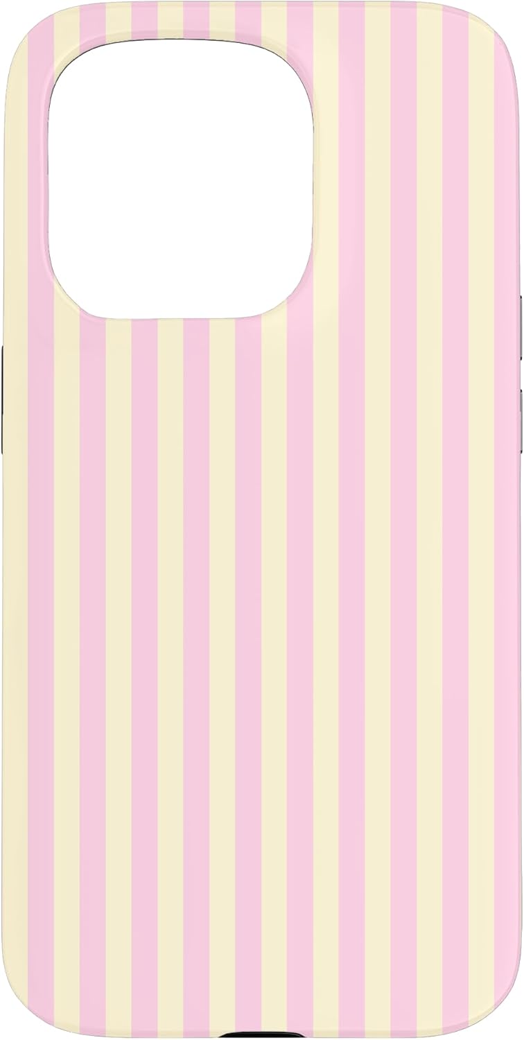 Minimalist Light Pink Pastel Yellow Vertical Line Stripes Case for iPhone 15 Pro