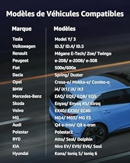 bokman Câble de Recharge Voiture Électrique Type 2 (22 KW, 5 Mètres), Étanche à la Pluie Charge Rapide et Sécurisée Compatible avec Model3/e-208/500-e (Câble T2)