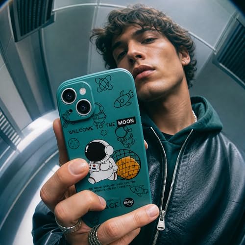 Image of Cosmic Silicone Astronaut Case for iPhone 14 Plus, Cute Soft Touch Designer Protective Cover, AstroShield Shockproof Defense with Matte Anti-Slip Grip | Astro Moss