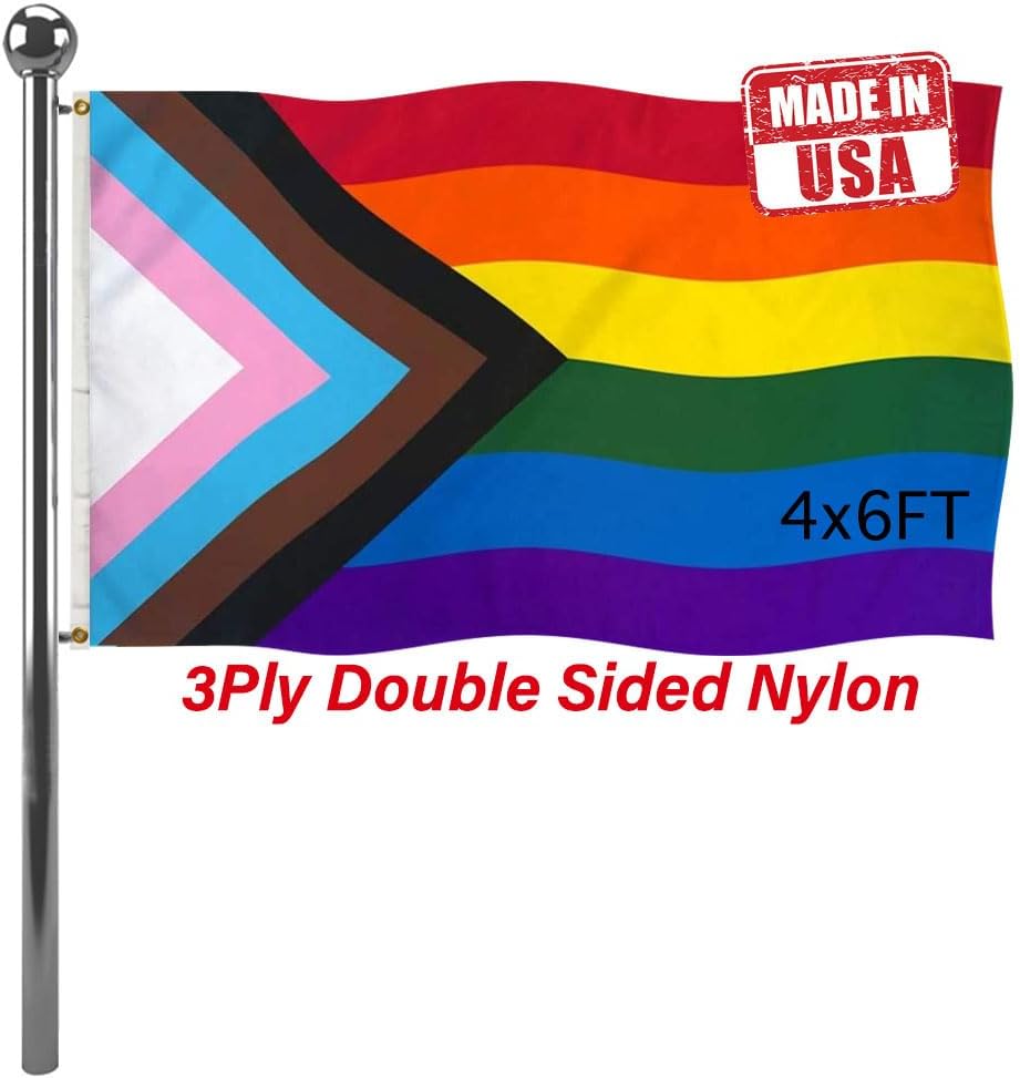Jayus Inclusive Progress Pride Rainbow Flags 4x6 Outdoor- Heavy Duty Nylon LGBTQ Rainbow Flag Banner with 2 Grommets