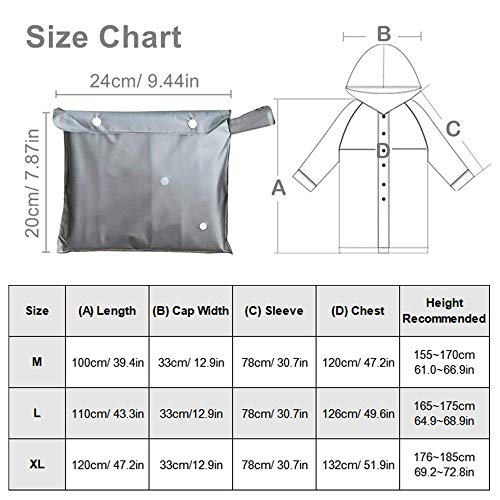 Sycle circle Impermeabile Trasparente Riutilizzabile con Cappuccio e Maniche, Poncho Antipioggia di Emergenza Cappotto da Pioggia Unisex (Grigio, M)