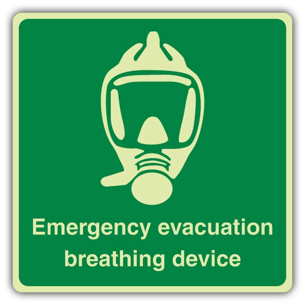 V Safety Photoluminescent Emergency Evacuation Breathing Device Safety Sign - 150 x 150 mm - 1.2mm Rigid Plastic - Double Glow