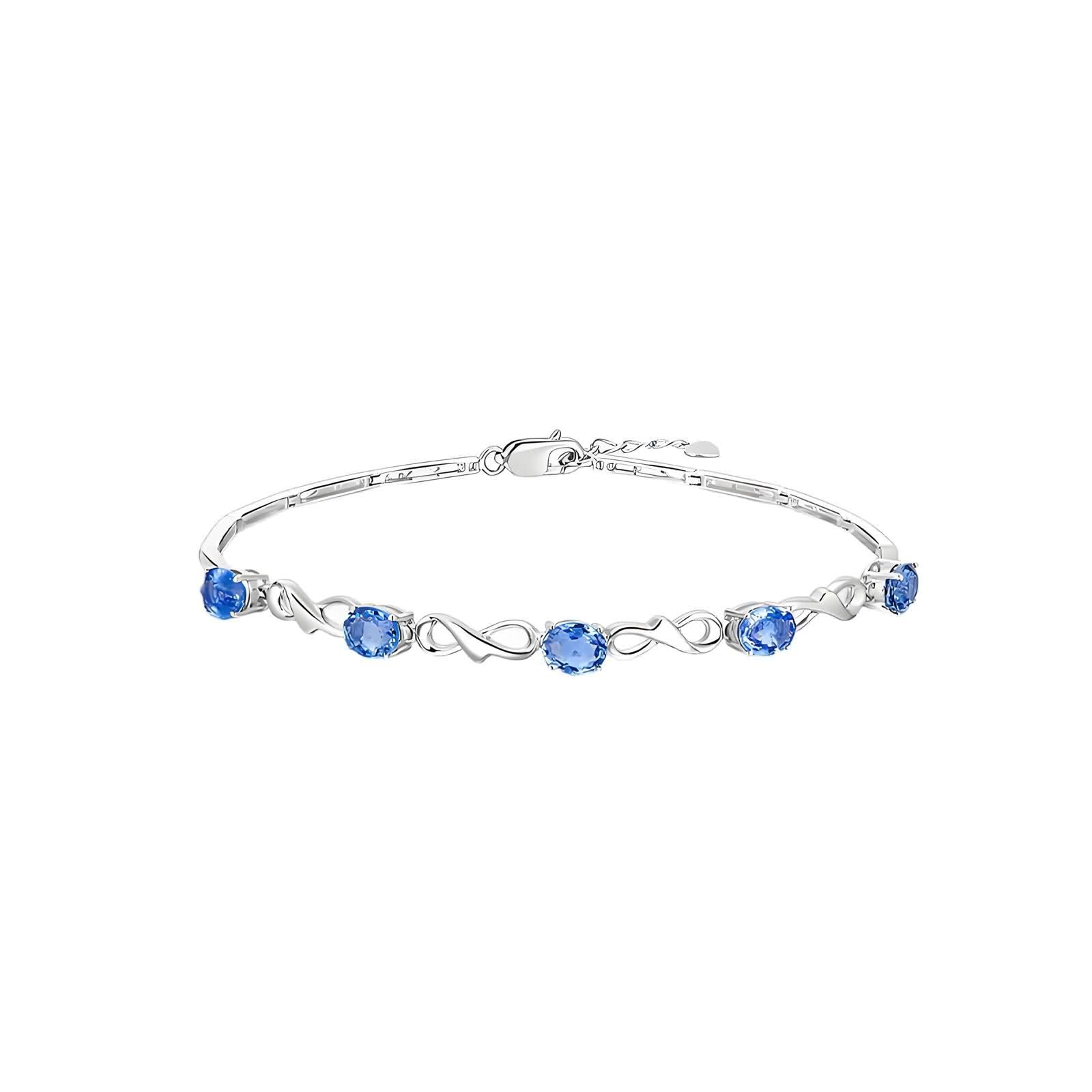 KnSam Pulsera para mujer de oro blanco de 18 quilates Au750, joyas de oro auténtico, zafiro, infinito, corte ovalado, azul, brazaletes de oro 750, 23 cm