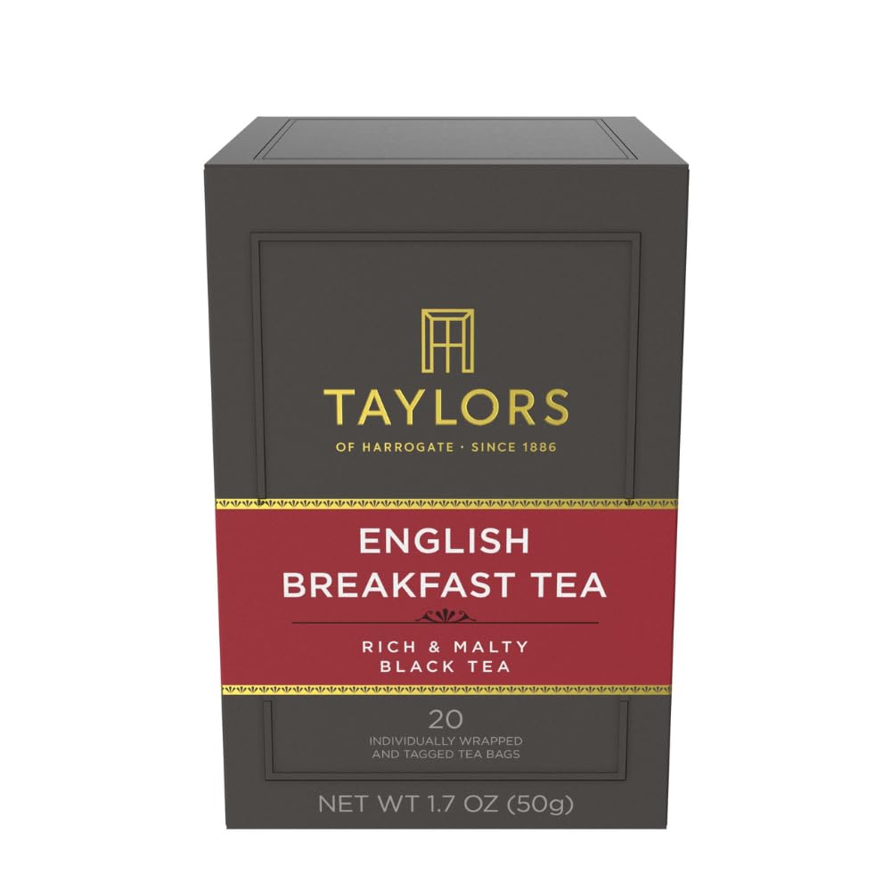 Taylors of Harrogate English Breakfast, Black Tea, Individually Wrapped Bags, 20 Count (Pack of 6), Rich, Bright & Malty, Caffeinated, Enjoy Hot or Iced, 120 Teabags