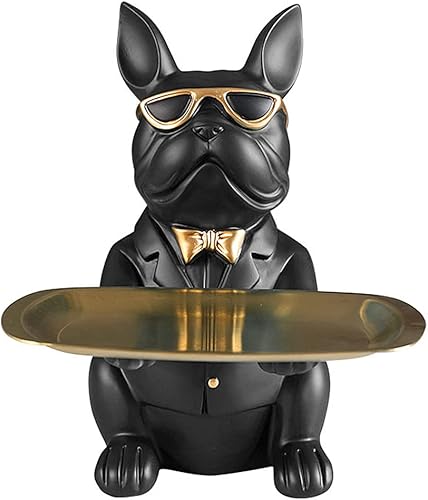Miniatura 7 de WEYCNCRIUF Bulldog - Bandeja de almacenamiento de resina diseño de bulldog francés esculturas para llaves plato de caramelo joyas pendientes
