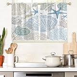 AAtter Beach Window Curtain for Kitchen Coastal Ocean Nautical Seashell Coral Starfish Small Short Home Bedroom Living Room Bathroom Drapes Treatment Tiers Fabric 1 Pair, 27.5' W x 36' L, Vintage