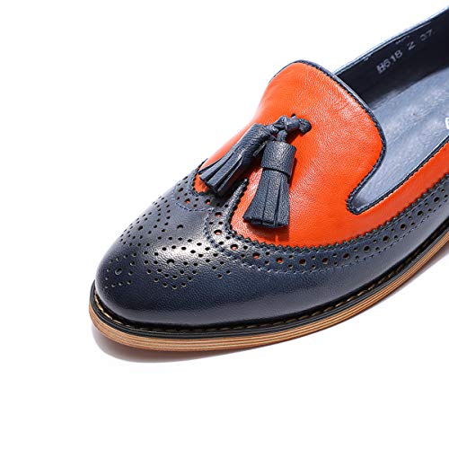 Image of Mona flying Women's Leather Tassel Loafers Slip on Brogue Flat Office Shoes