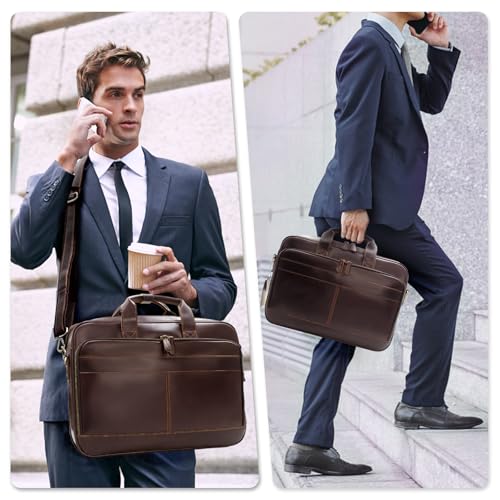 Image of Jack&Chris Full Grain Leather Briefcase for Men, Business Messenger Bag Laptop Bag Attache Case, Fits 15.6 Inch Laptop