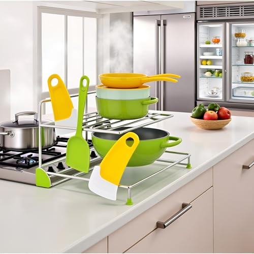 Image of 2Pcs Green and Yellow Silicone Pan Cleaning Scraper, Mabor Cleaning Bowl Scraper Dish Scraper for Kitchen Non-stick Plastic Pot Scraper Tool for Pans Pots Cooking Utensils