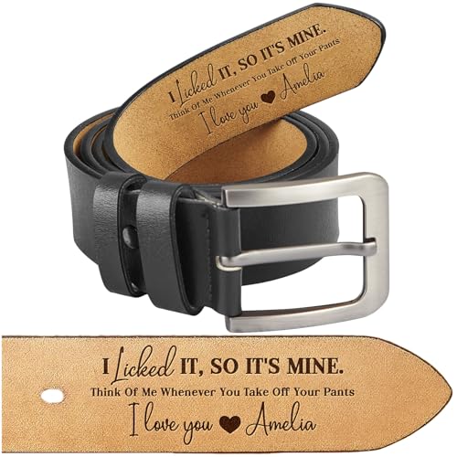 I Licked It, So It's Mine – Think Of Me Whenever You Take Off Your Pants Belt, Custom Name Leather Belt, Leather Belt for Men, Gifts For Husband, Boyfriend on Christmas, Birthday