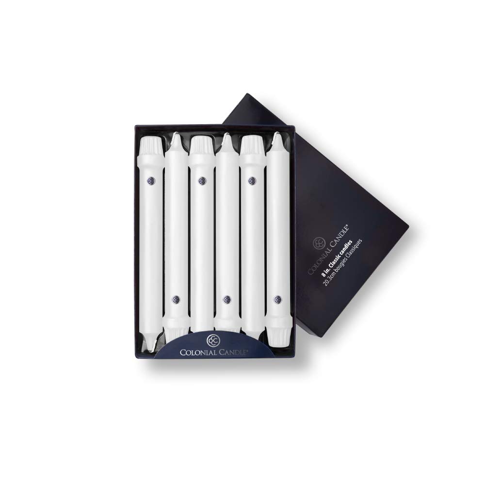 Colonial Candle Classic Tapers, 8-Inch, White