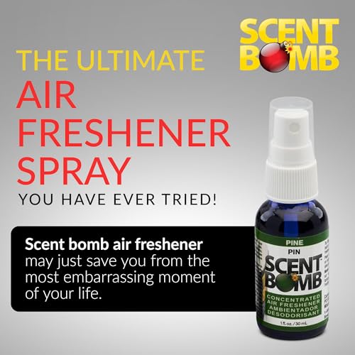 Image of Scent Bomb Air Freshener Spray, Long-Lasting Odor Eliminator - Effective Deodorizer for Home & Car, Fresh Room Spray for Kitchen, Bathroom & Smell Neutralizer - 1 oz Pack of 4, Pine Scent