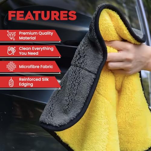 Image of Autofy Multipurpose Microfiber 800 GSM Pack of 2-40cm x 40cm Cleaning Towel Microfibre Cloth Highly Absorbent Dust Towels for All Vehicles Bikes Cars Glass Kitchens - Multicolour