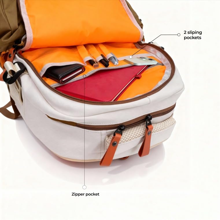 MONKEY TROOPERS Bouje 27L Laptop Backpack White WHITE-BROWN - Image 5