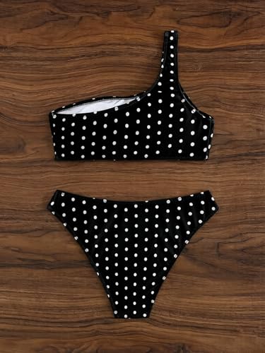 Image of YIMISAN Women's Ribbed Bikini Sets One Shoulder Top with Mid Waist Two Piece Bathing Suit