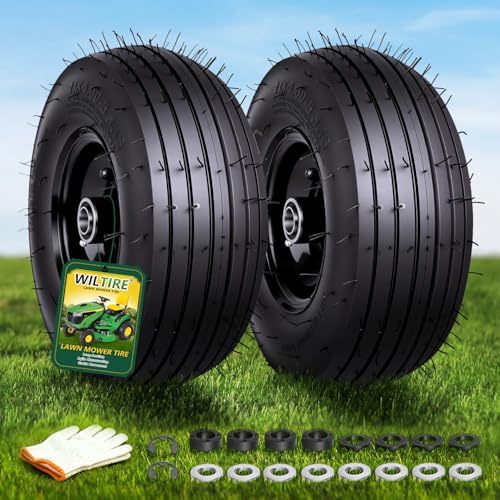 11x4.00-5 Lawn Mower Tire and Wheel Assembly 2 Pack Tubeless Front Tires for Zero Turn Mowers Smooth Turf Tire with Bearings 264 lbs Capacity - Wiltire
