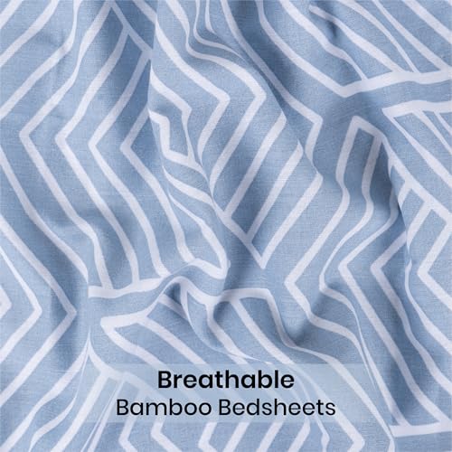 Image of Mush Aura Collection 300 TC Bamboo Bedsheets King Size with Pillow Case | Cooling & Breathable Bedsheets King-Size, Ultra Soft Bamboo Bed Sheet Set for Kingsize Bed (Sky Blue)