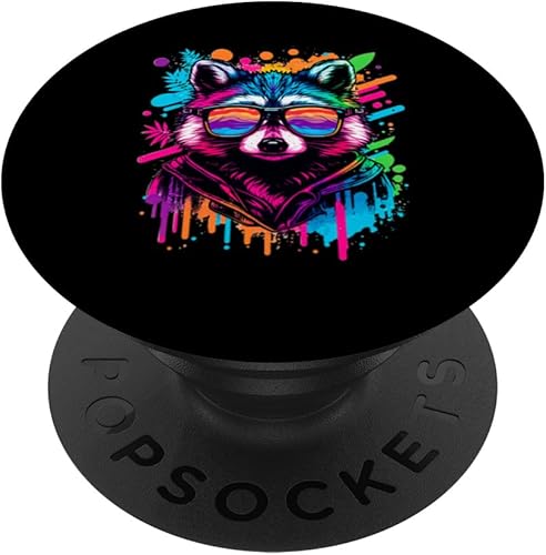 Gafas de sol de mapache arcoíris Vaporwave Synthwave Retrowave PopSockets intercambiables PopGrip