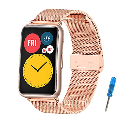 MIJOBS Bracelet de Remplacement Compatible avec Huawei Watch Fit Bracelet en Métal Applicable au Huawei Watch Fit Bracelets en Acier Inoxydable pour Huawei Watch Fit Accessoires de Montre Cover