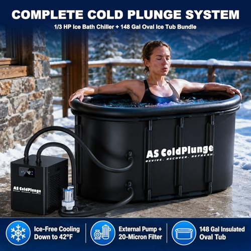 Image of AS ColdPlunge 1 /3 HP Ice Bath Chiller & 148 Gal Oval Cold Plunge Tub Kit