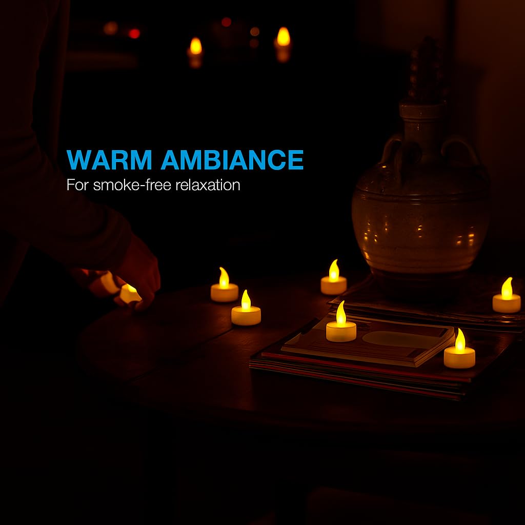 Oblivion Pack of 12 LED Tealight Candles – Battery Operated Flameless & Smokeless Decorative Diyas for Diwali, Pooja & Home Decoration, Warm Yellow Tea Lights for Festival & Party Décor 1