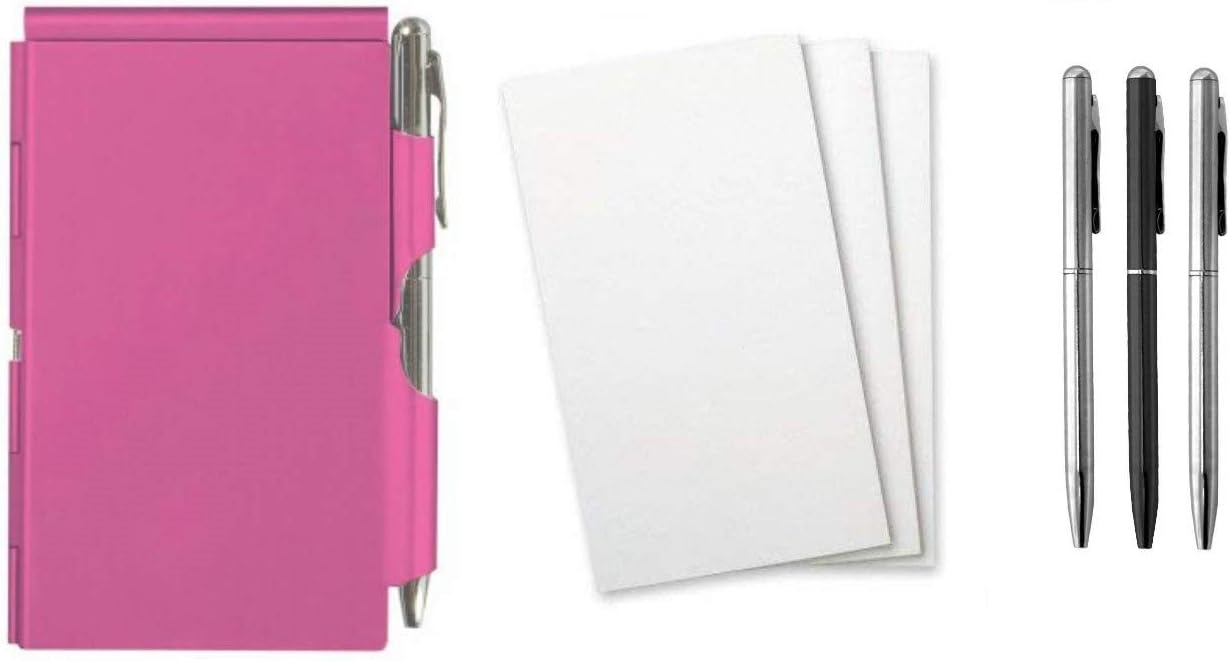 Wellspring Flip Note Notepad Set: Solid Pink Flip Note, 3 Flip Note Refill Pads and a 3 Mini Pen Refill Office Product