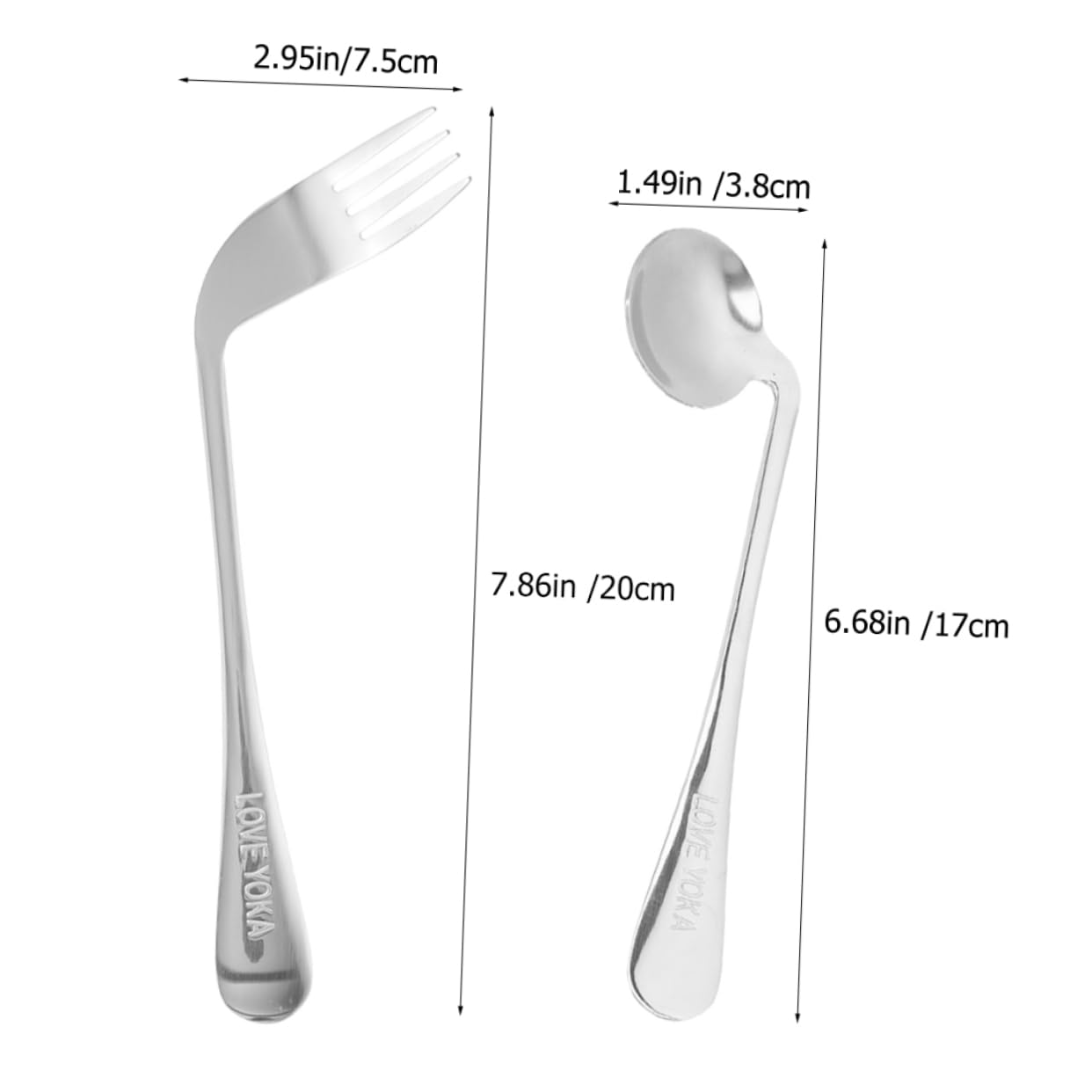 HAPINARY Elderly Patients' Angled Feeding Spoon Fork 2pcs Stainless Steel Utensils Comfortable Handle