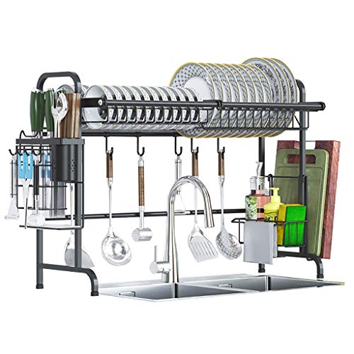 Escurridor de platos de acero inoxidable para fregadero, estante de almacenamiento multifuncional, organizador de vajilla con soporte para utensilios, ahorra espacio (para fregadero de menos de 31.7