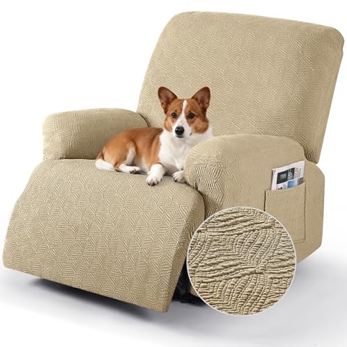 Image of Timeles Recliner Covers Extra Wide Recliner Chair Cover Reclining Sofa Slipcovers for Pet&Kid,Stretch Soft Washable (One-Seater Oversized, Khaki)