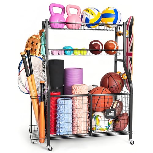 Mythinglogic Sports Equipment Garage Organizer,Garage Ball Storage for Sports Gear and Toys, Rolling...