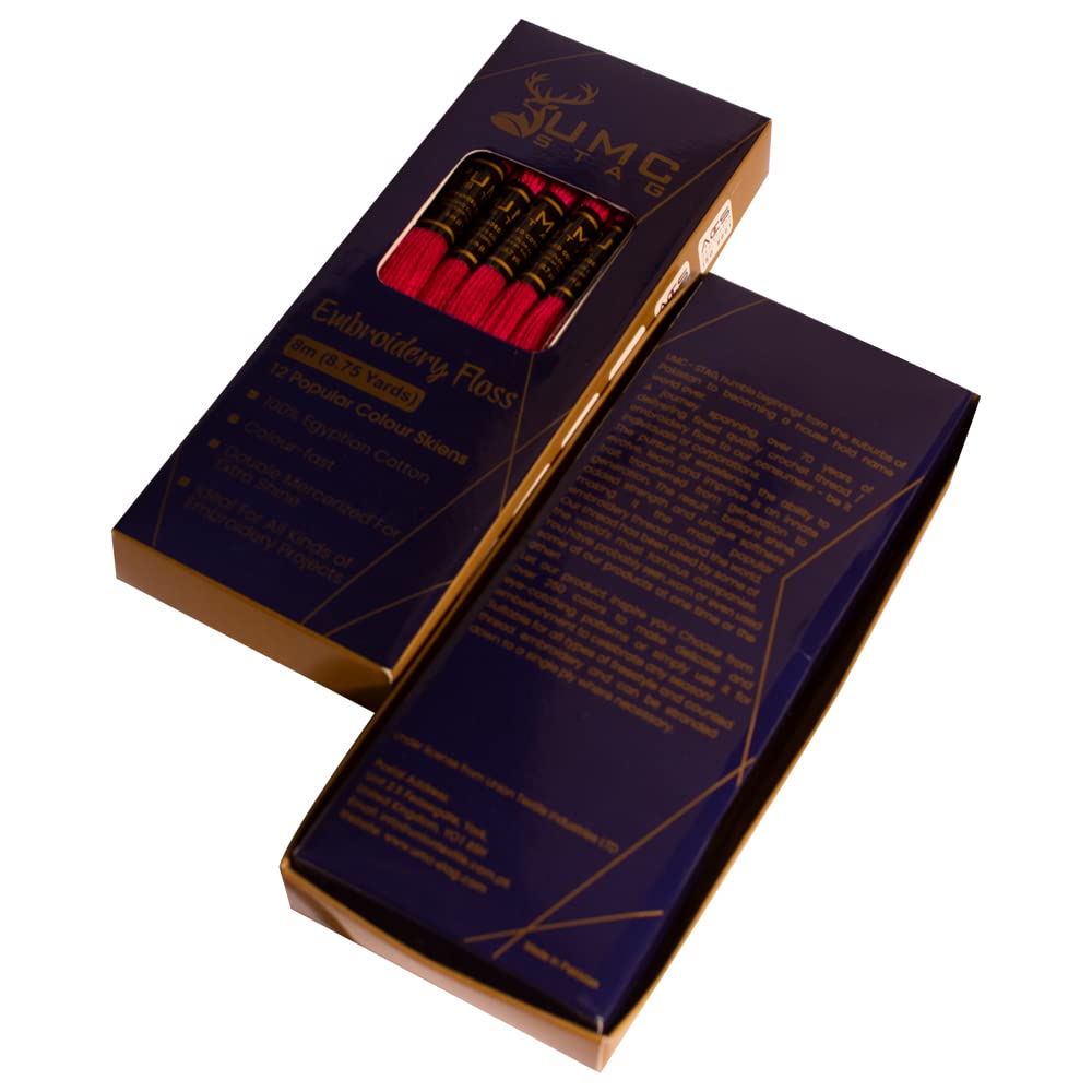 UMC STAG 12 Pieces Red Tones | Premium Embroidery Thread | Egyptian Cotton Premium Skeins | Cross Stitch Embroidery Floss | Oeko TEX Certified