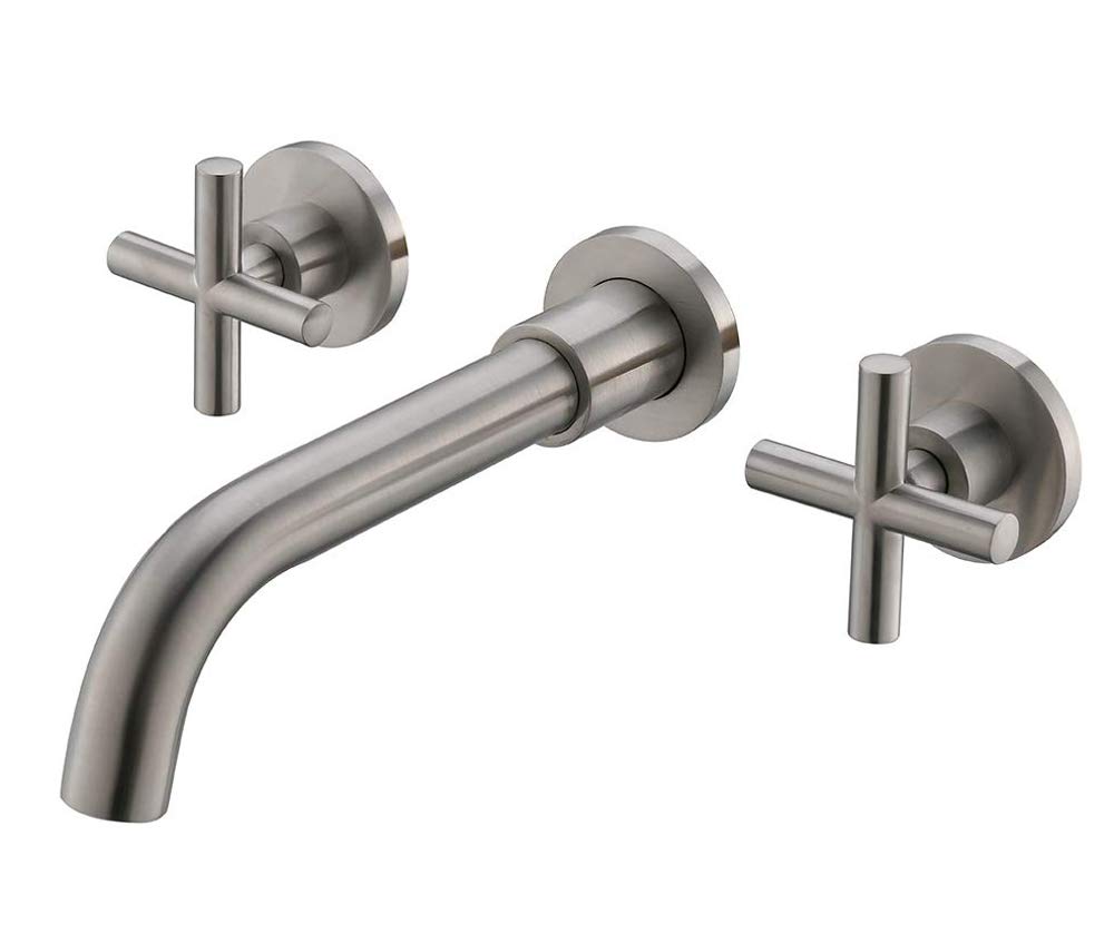 Widespread Double Handle Bathroom Sink faucet Wall Mounted Basin filler,Rough in Valve included (Brushed Nickel)