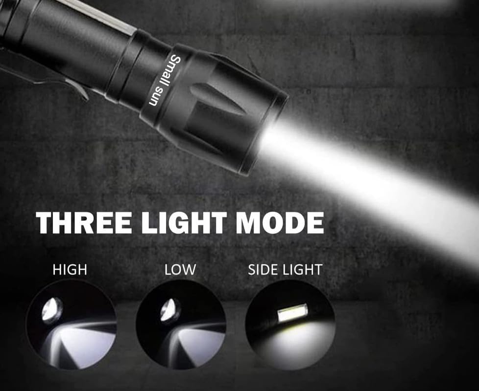 Image of LED Flashlight with COB Light Mini Waterproof Portable LED Flashlight USB Rechargeable Small Sun Torch Warranty 1 Year Across 78 Countries International Standard Long Range Flashlight (Pack of 1)