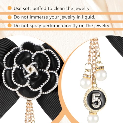 Image of Dimeho Imitation Pearl Dangle Chain Brooch Vintage Lapel Pins and Brooches for Women Four Leaf Clover Brooch