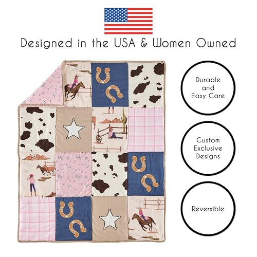 Image of Sweet Jojo Designs 4-Piece Baby Crib Bedding Set (Western Cowgirl) for Girls, Infants /Nursery incl. Blanket, Fitted Sheet, Skirt, Diaper Stacker (Wild West, Cow Print, Vintage, Bandana, Patchwork)