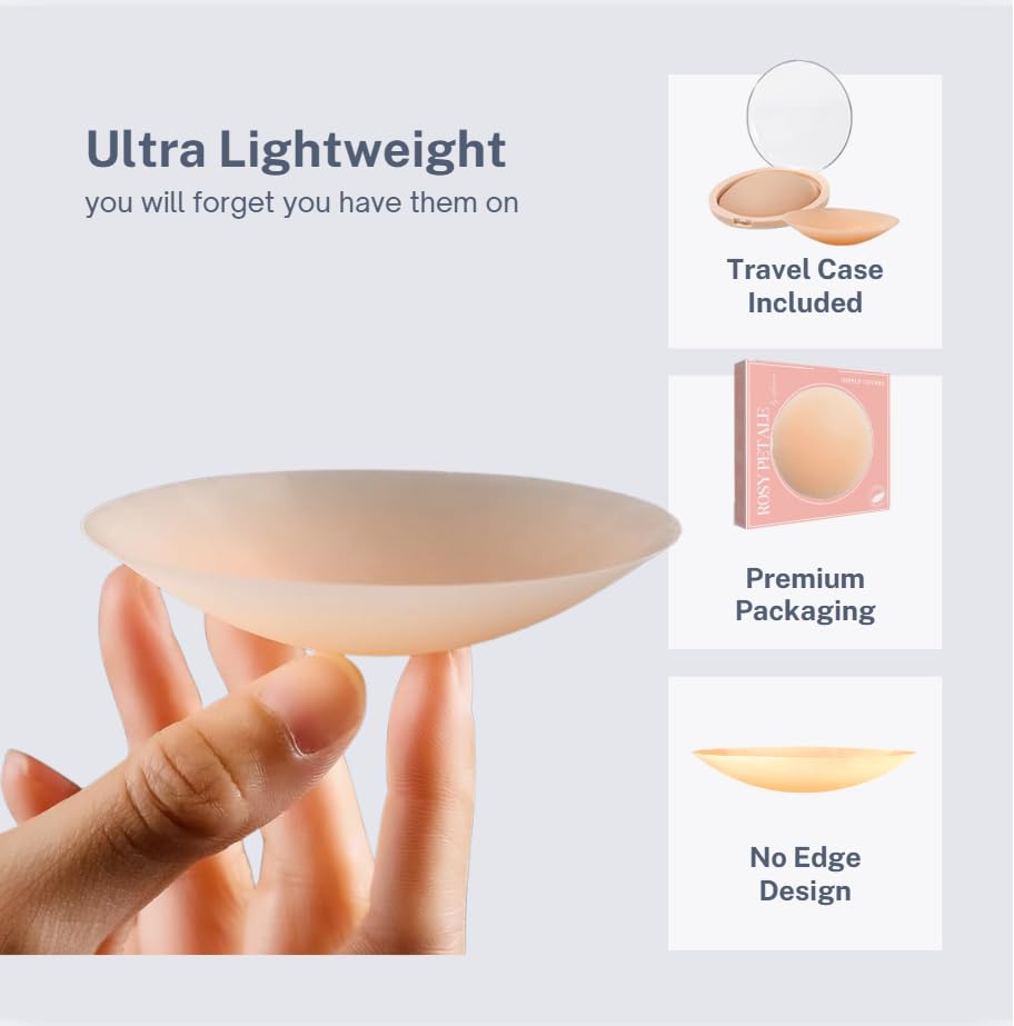 ROSYPÉTALE NIPPLE COVER–Non-Allergic Silicone Adhesive Invisible Pasties–Reusable Waterproof Seamless Sticky Covers with Case2