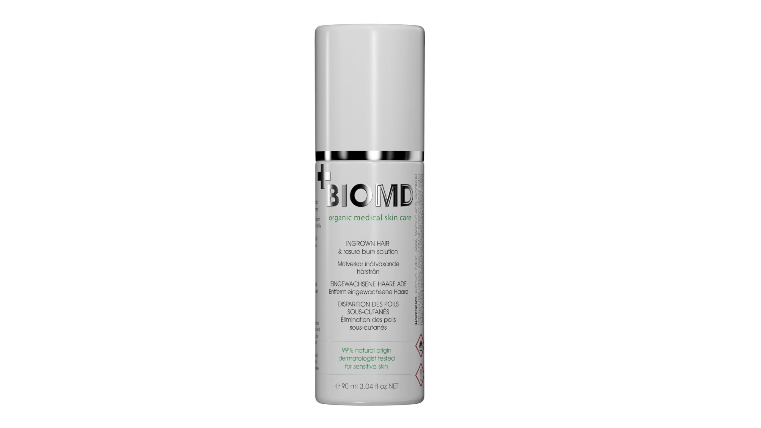 3x BioMD Contra vellos encarnados, con BHAs y AHAs, irritación por afeitado, afeitado, depilación con cera, previene los pelos encarnados, irritación por afeitado, afeitado, 90 ml